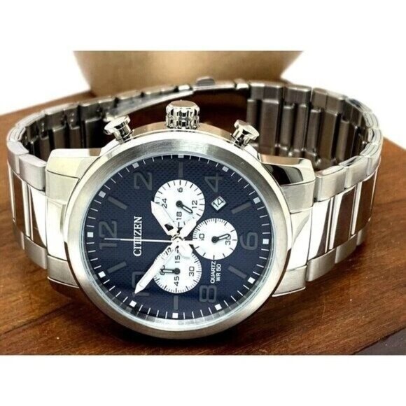 Citizen Men's Watch AN8050-51M Quartz Blue Dial Chronograph Silver Steel 42mm - Picture 9 of 14